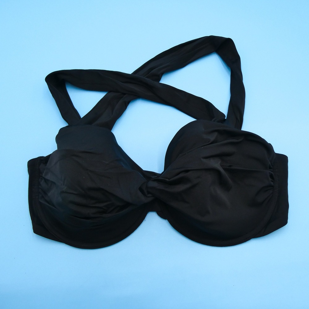 Victoria's Secret Bikini Top Womens 38DDD Twist Front Black Halter Underwire New